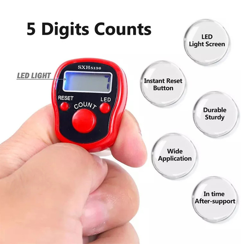 Finger Ring Counter LED Night Light Electronic Tally Counter Plastic Electronic Counting Tools  For Sewing Knitting Weave Tool