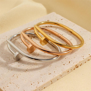 Stylish ladies designer brand bracelet high quality stainless steel 18K gold plated non fading waterproof ladies nail bangle