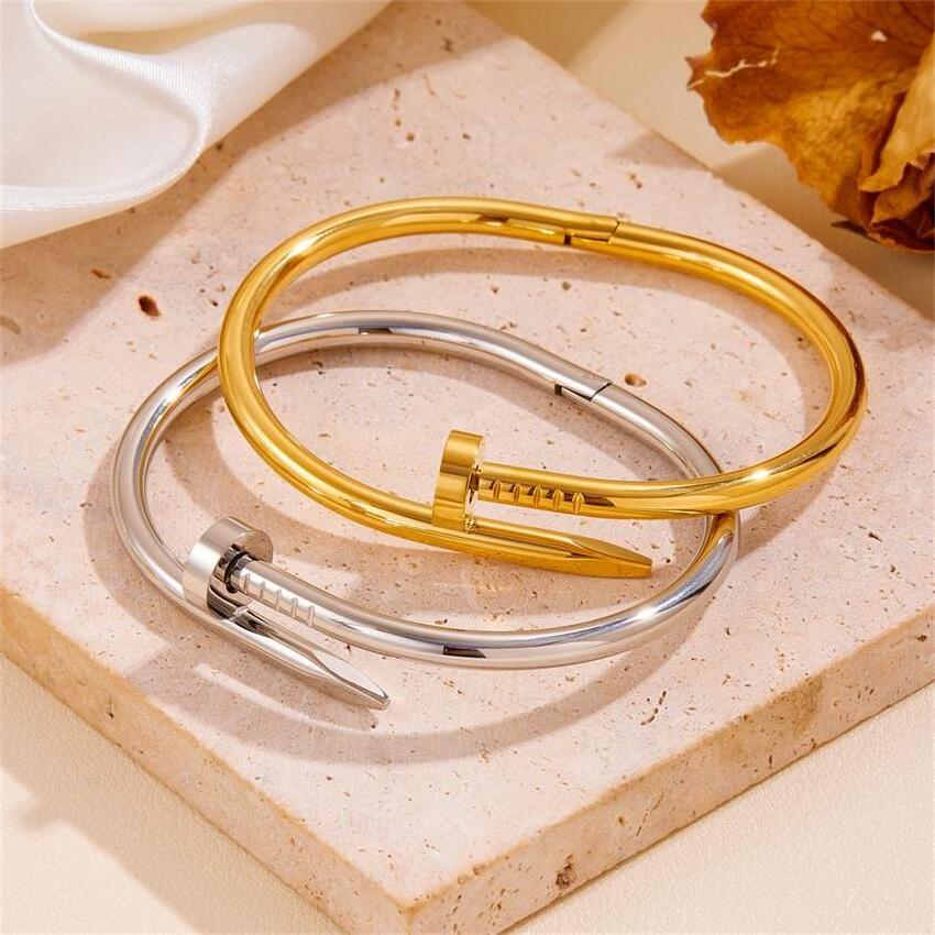 Stylish ladies designer brand bracelet high quality stainless steel 18K gold plated non fading waterproof ladies nail bangle