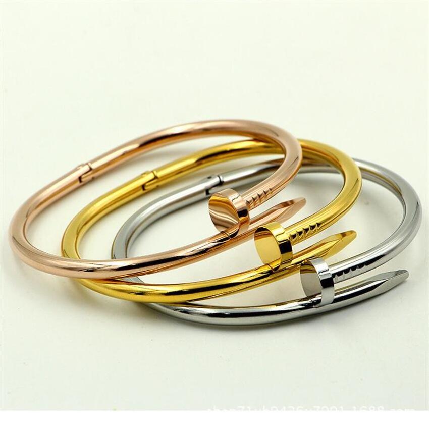 Stylish ladies designer brand bracelet high quality stainless steel 18K gold plated non fading waterproof ladies nail bangle