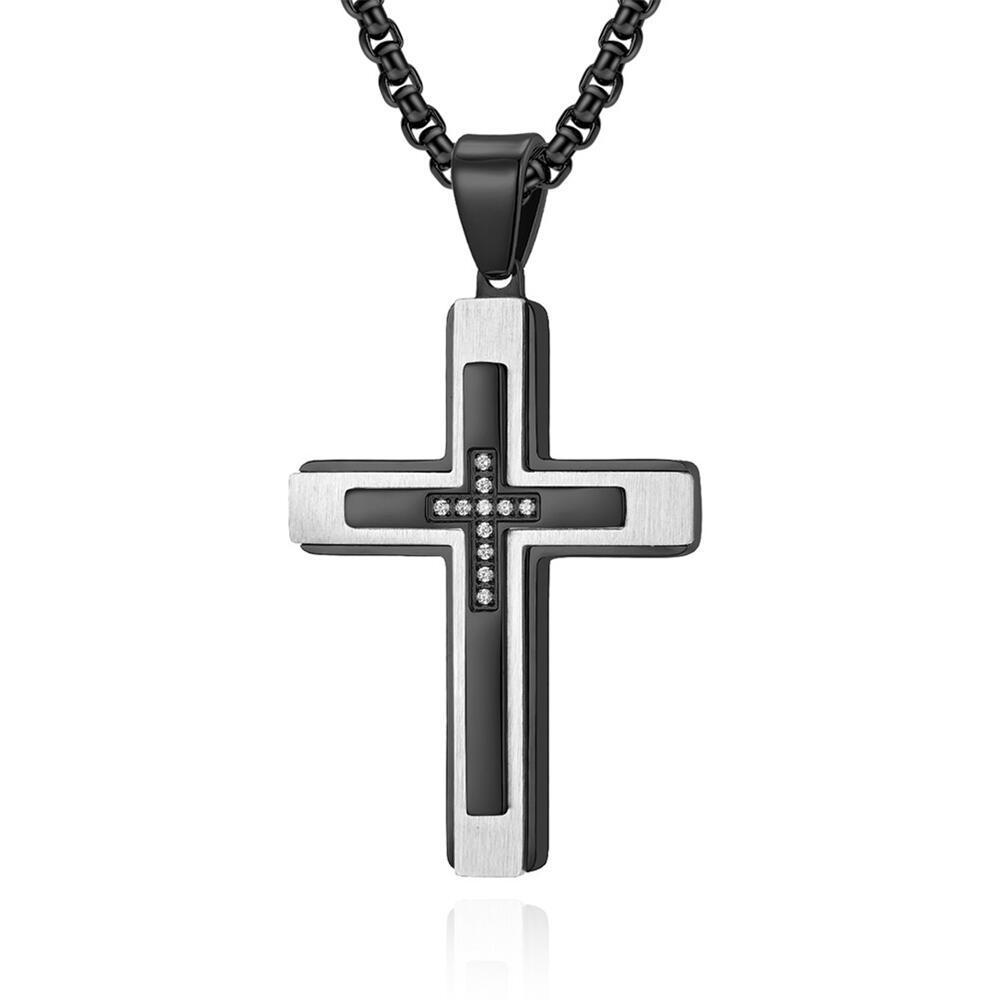 Luxurious gold high quality religious pendant layered gold plated three layer combination stainless steel cross pendant necklace