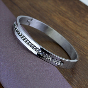 Creative Inlaid Cuban Chain Style Fashion Stainless Steel Geometric Oval Bracelet bangles