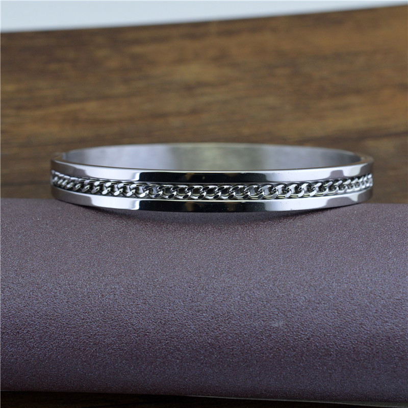 Creative Inlaid Cuban Chain Style Fashion Stainless Steel Geometric Oval Bracelet bangles