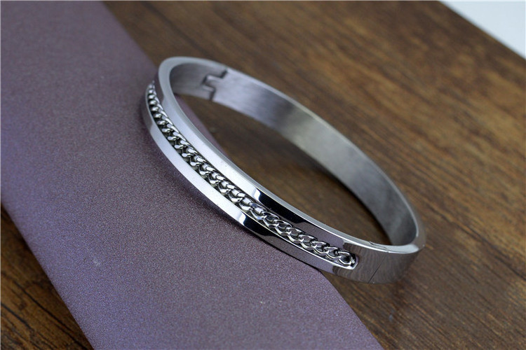 Creative Inlaid Cuban Chain Style Fashion Stainless Steel Geometric Oval Bracelet bangles