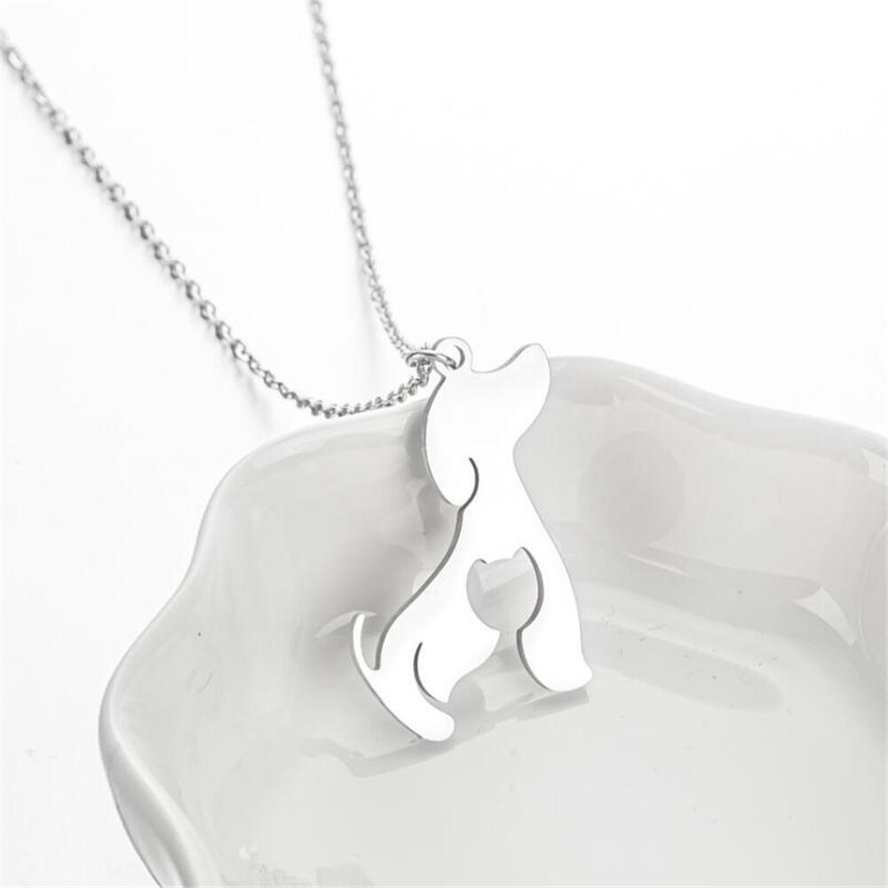 Simple Ladies Pet Jewelry Stainless Steel 18K Gold Plated Heart Shape Puppy Pendant Necklace