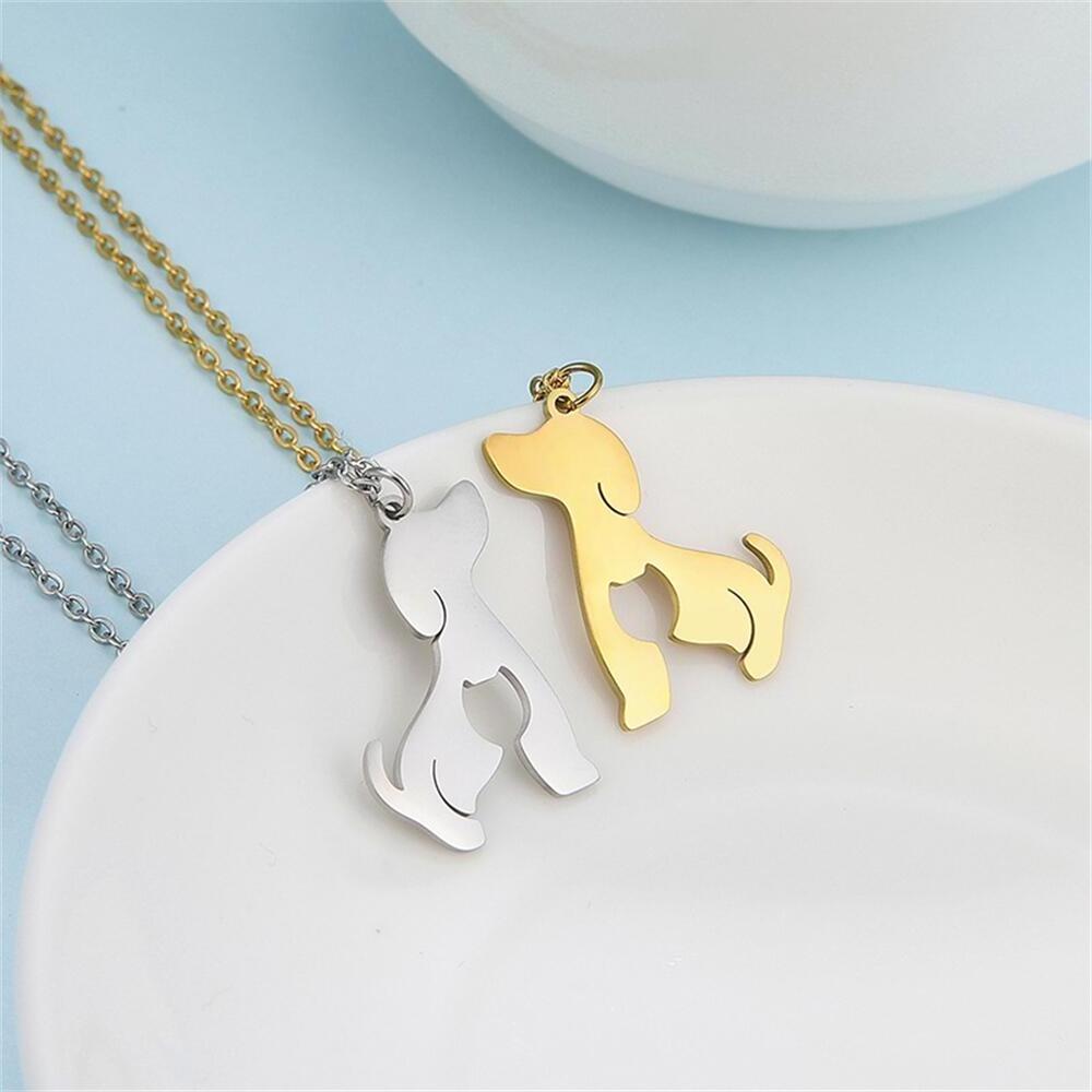 Simple Ladies Pet Jewelry Stainless Steel 18K Gold Plated Heart Shape Puppy Pendant Necklace