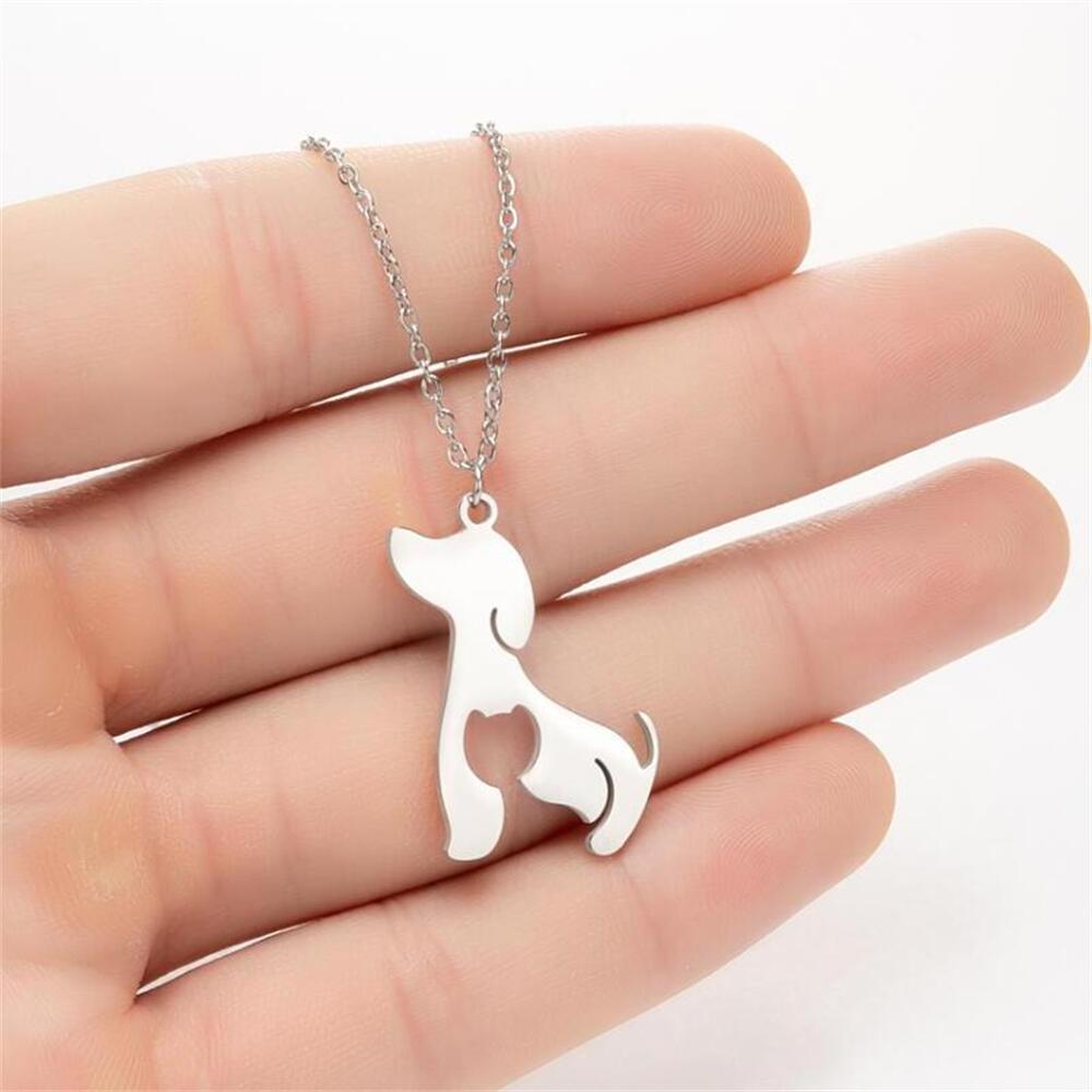 Simple Ladies Pet Jewelry Stainless Steel 18K Gold Plated Heart Shape Puppy Pendant Necklace