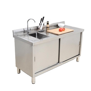 Industrial 201 Stainless Steel commercial Laundry Brushed Kitchen Hand Wash Basin Outdoor Utensil Sink cabinet With 1 Cabinet