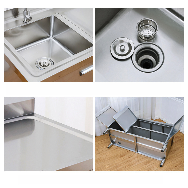 SUS 304 / 201 Material Handmade Stainless Steel Black Sliver Multi Style Kitchen Sink Cabinet Table