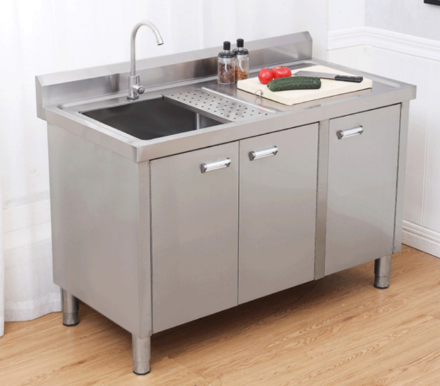 SUS 304 / 201 Material Handmade Stainless Steel Black Sliver Multi Style Kitchen Sink Cabinet Table