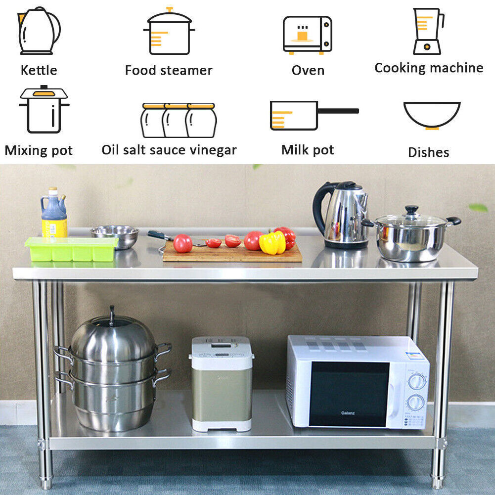 Free Standing Commercial Stainless Steel Kitchen Catering Food Preparation Worktop Deli Sorter Work Table Bench Station