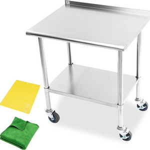 Restaurant Mechanical Stainless Steel Table Backsplash Food Work Station Bench Table Kitchen Stainless Steel Wheels 1200mm