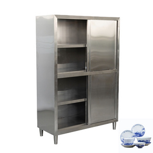 Commercial Stainless Steel 201 / 304 / 316 Sliding Door Restaurant Kitchen Cabinet Cupboard With Adjustable Feet