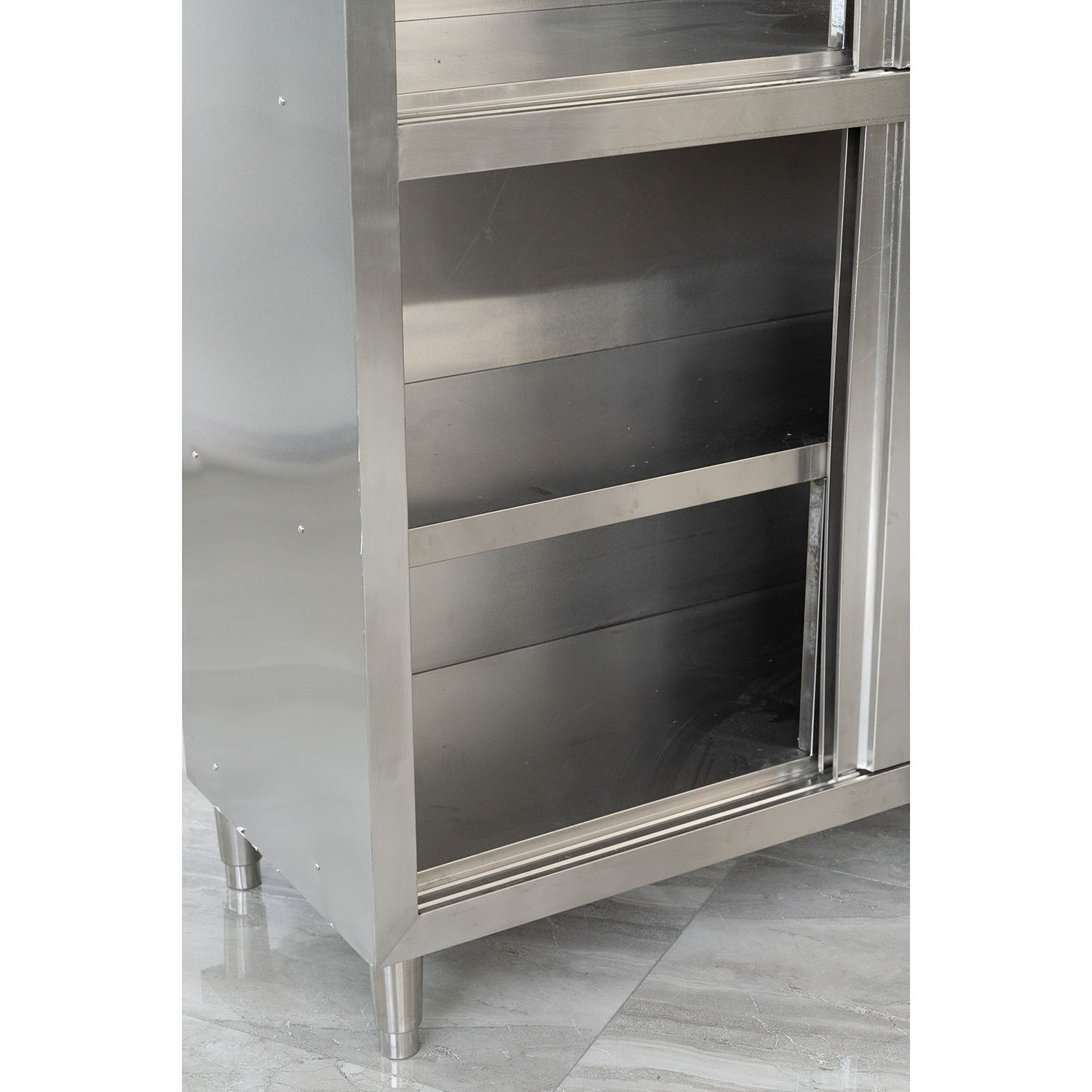 Commercial Stainless Steel 201 / 304 / 316 Sliding Door Restaurant Kitchen Cabinet Cupboard With Adjustable Feet