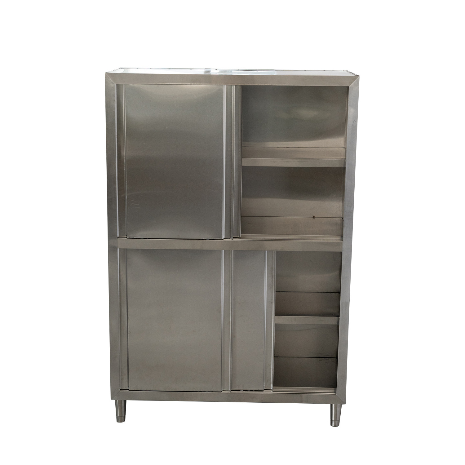 Commercial Stainless Steel 201 / 304 / 316 Sliding Door Restaurant Kitchen Cabinet Cupboard With Adjustable Feet