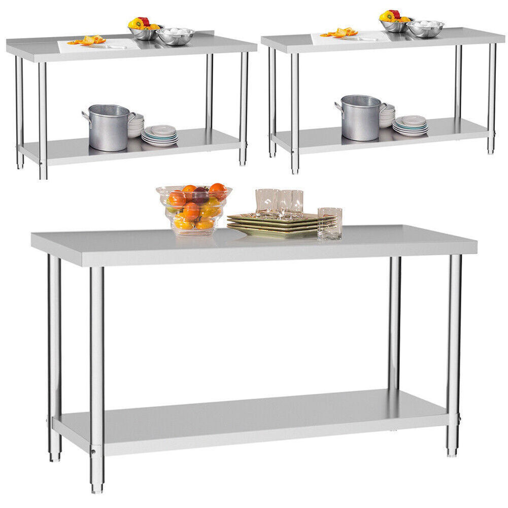 Free Standing Commercial Stainless Steel Kitchen Catering Food Preparation Worktop Deli Sorter Work Table Bench Station