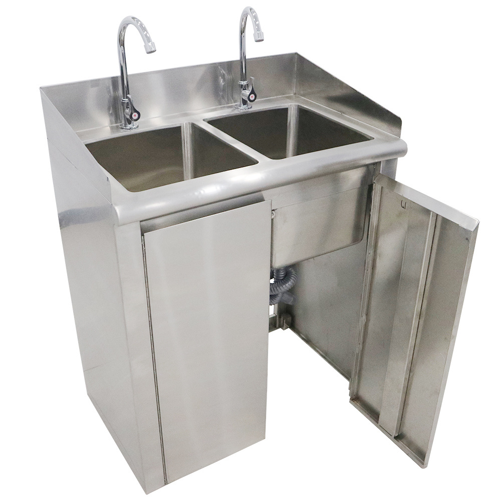 Medical Cleanroom Equipment Supplies Manufacturer Stainless Steel 2 Station Medical Scrub Sink Double Bowl Hospital Sink