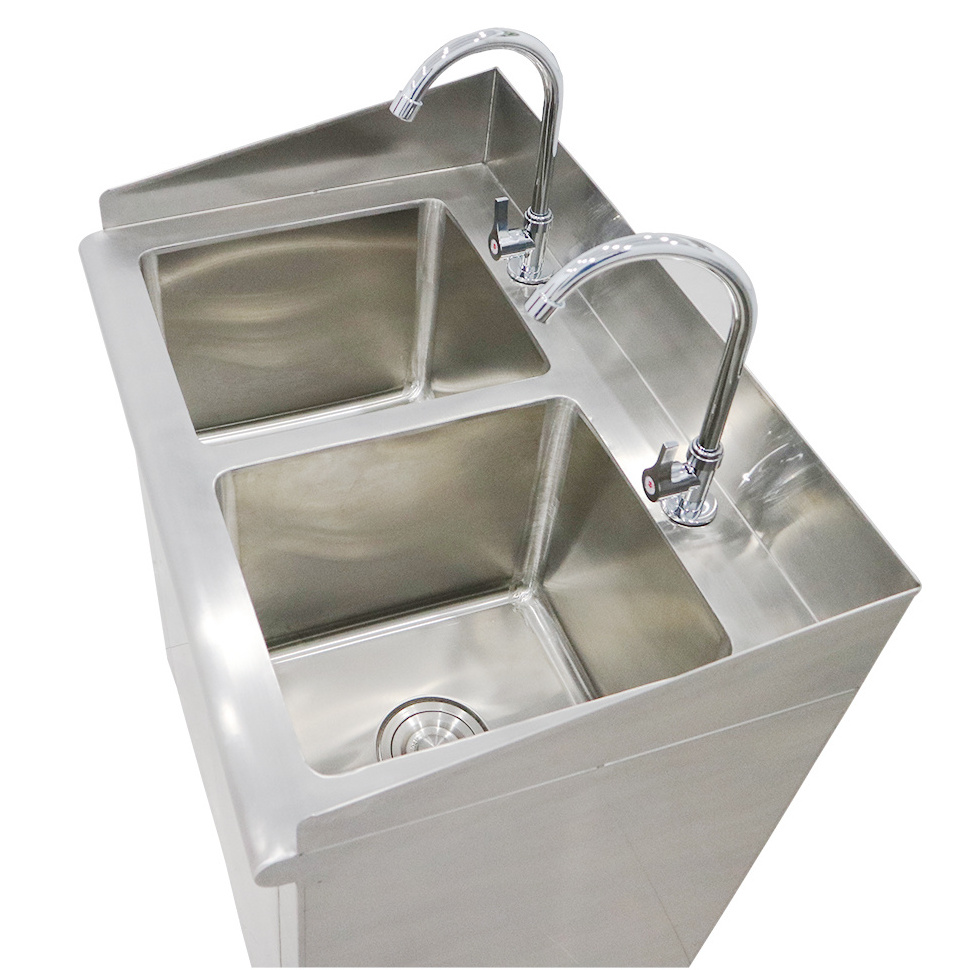 Medical Cleanroom Equipment Supplies Manufacturer Stainless Steel 2 Station Medical Scrub Sink Double Bowl Hospital Sink