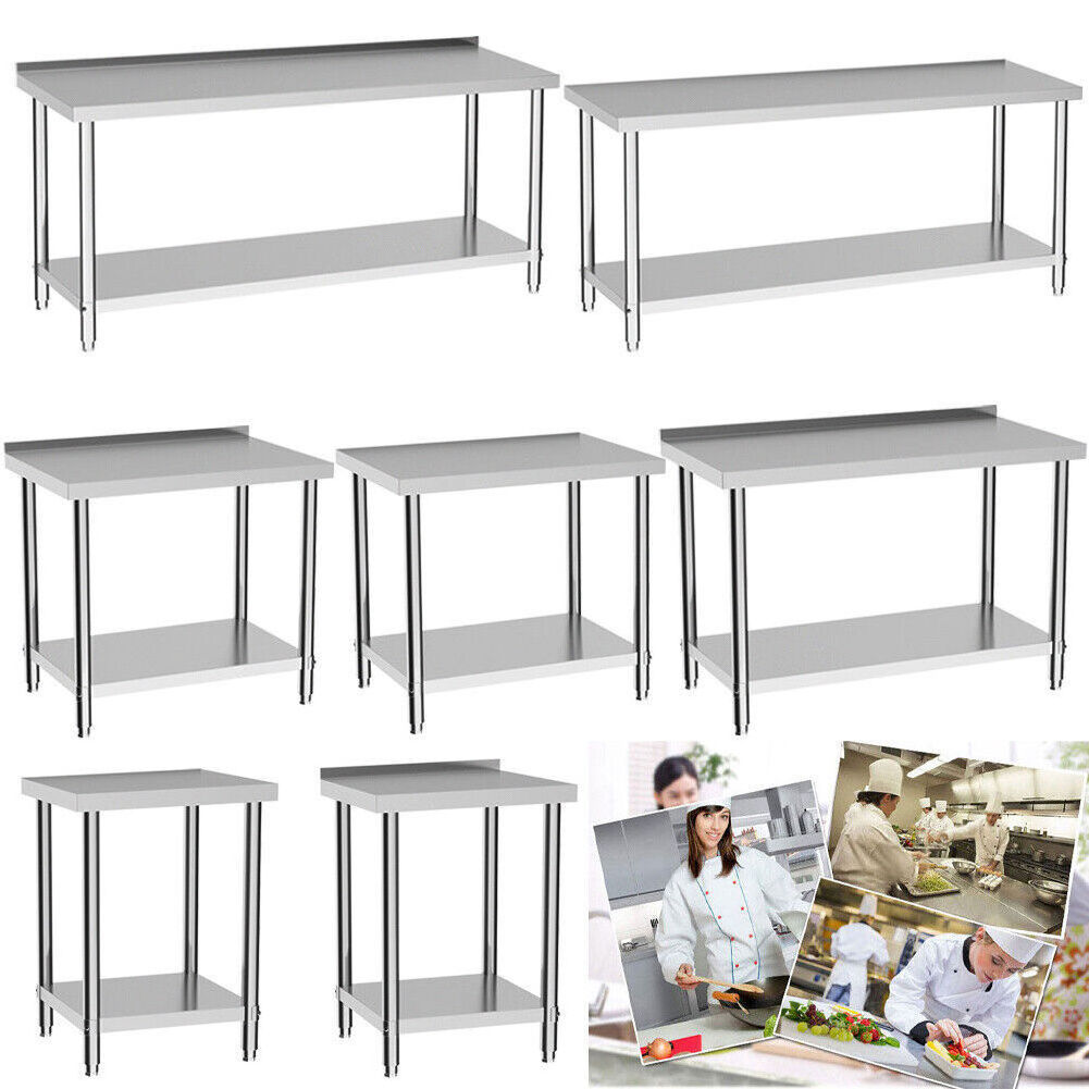 Free Standing Commercial Stainless Steel Kitchen Catering Food Preparation Worktop Deli Sorter Work Table Bench Station