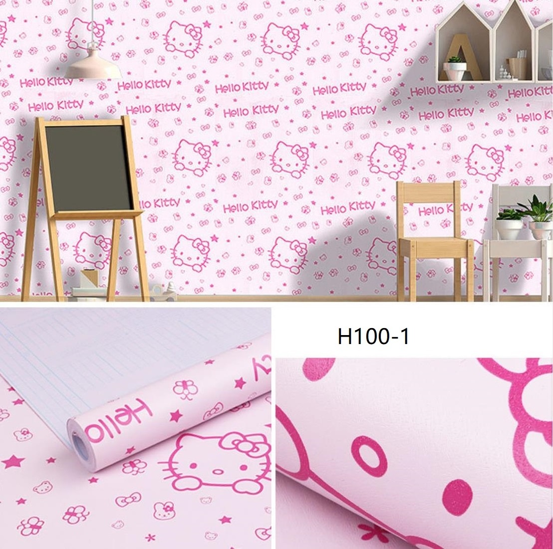 Wallpaper wall hello kitty 3d sticker wallpaper cartoon for kids room girl