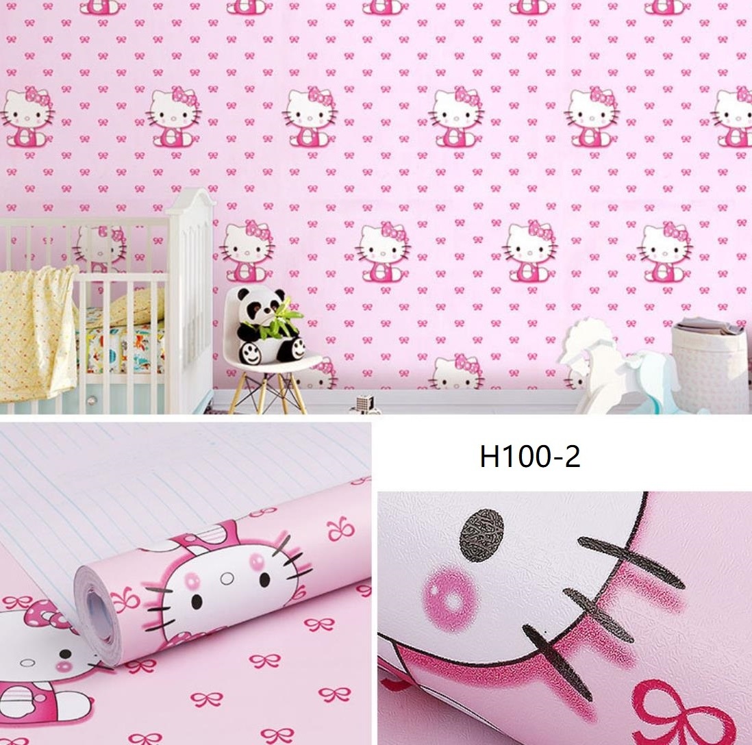 Wallpaper wall hello kitty 3d sticker wallpaper cartoon for kids room girl