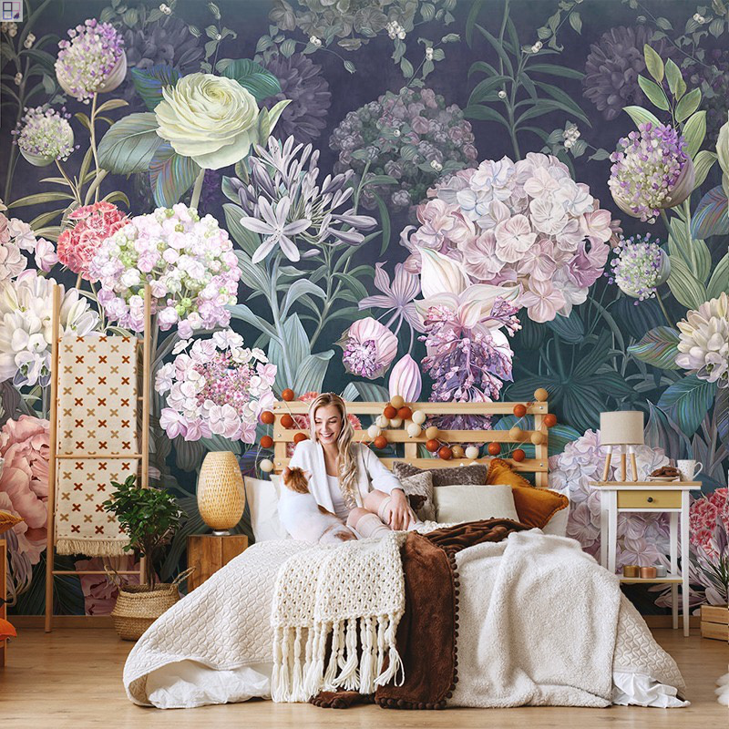 Customized No seam Wall art 3D Mural wallpaper floral selva Wall Mural for hotel project