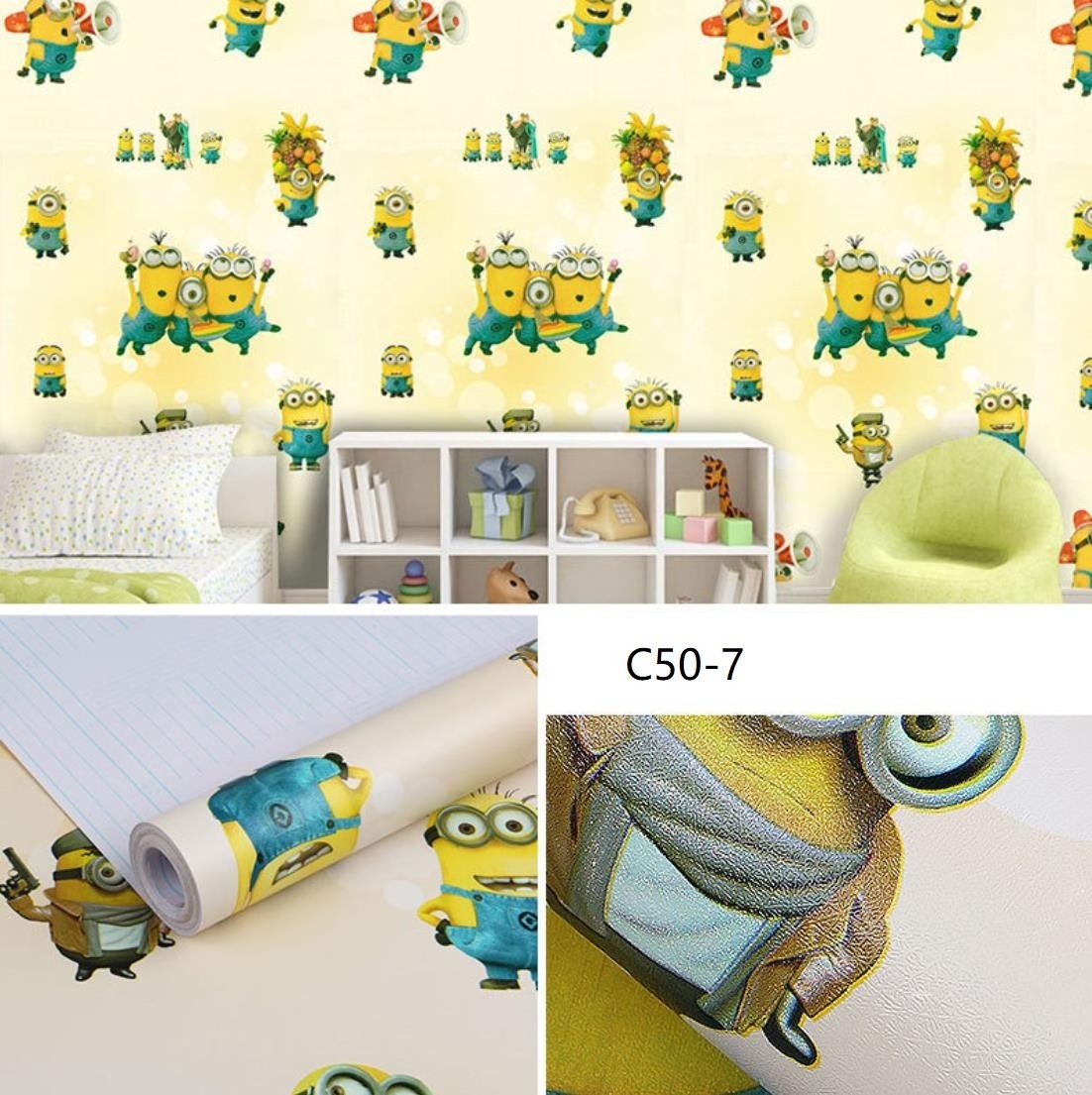 Yellow wallpaper wall decor sticker 3d wallpaper for kids room boy and girl