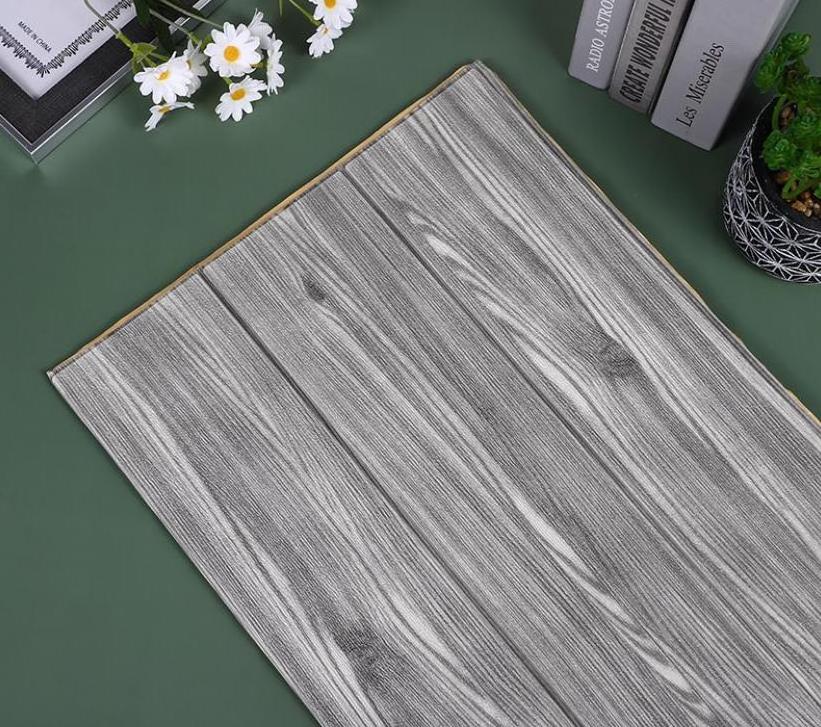 Wood look vinyl foam wallpaper self adhesive wallpaper grey for sitting room