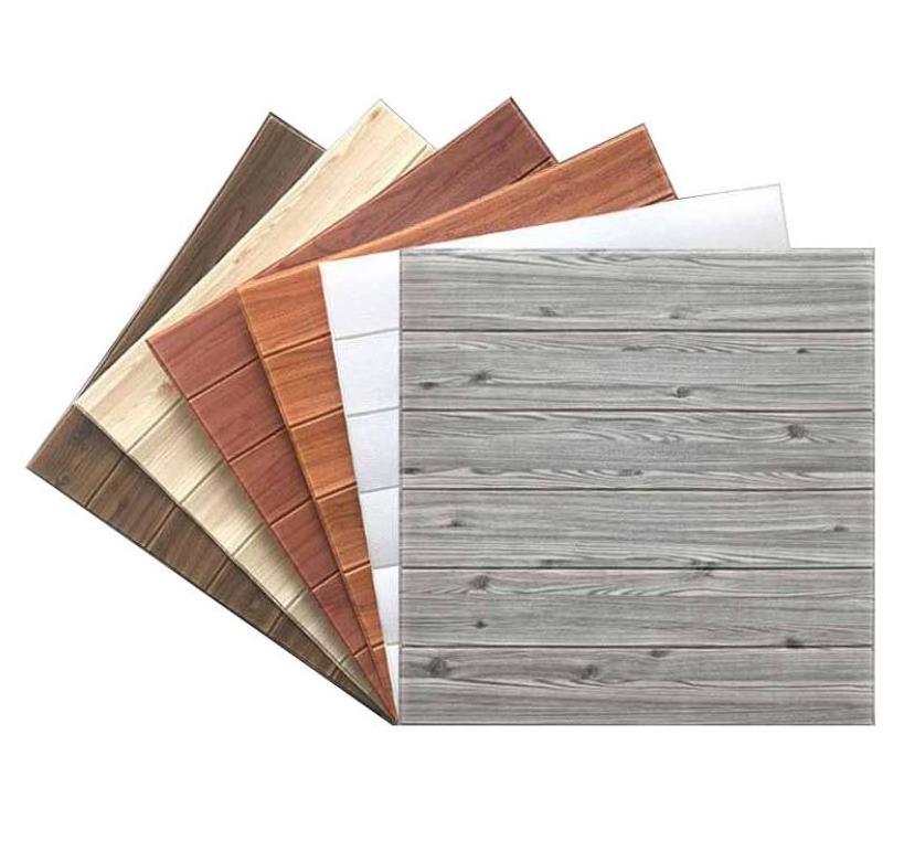 Wood look vinyl foam wallpaper self adhesive wallpaper grey for sitting room