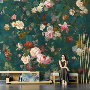 Customized No seam Wall art 3D Mural wallpaper floral selva Wall Mural for hotel project