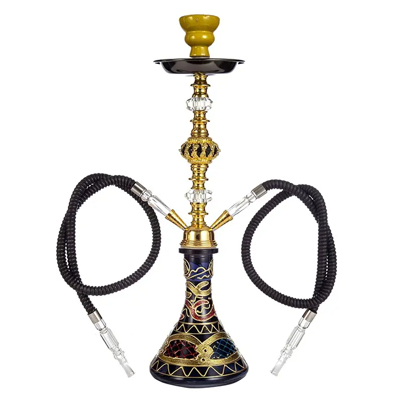 Double Hose Hookah Shisha Pipe Pipes for Smoking Tobacco Ceramic Bowl Tongs Complete Traditional Home Hookah Set