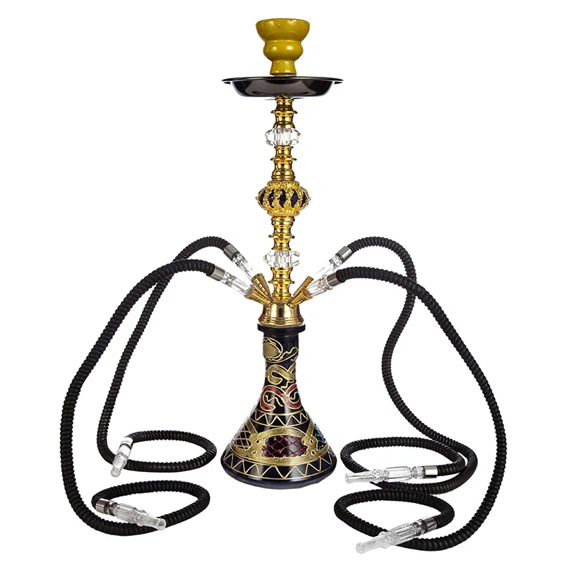 Double Hose Hookah Shisha Pipe Pipes for Smoking Tobacco Ceramic Bowl Tongs Complete Traditional Home Hookah Set