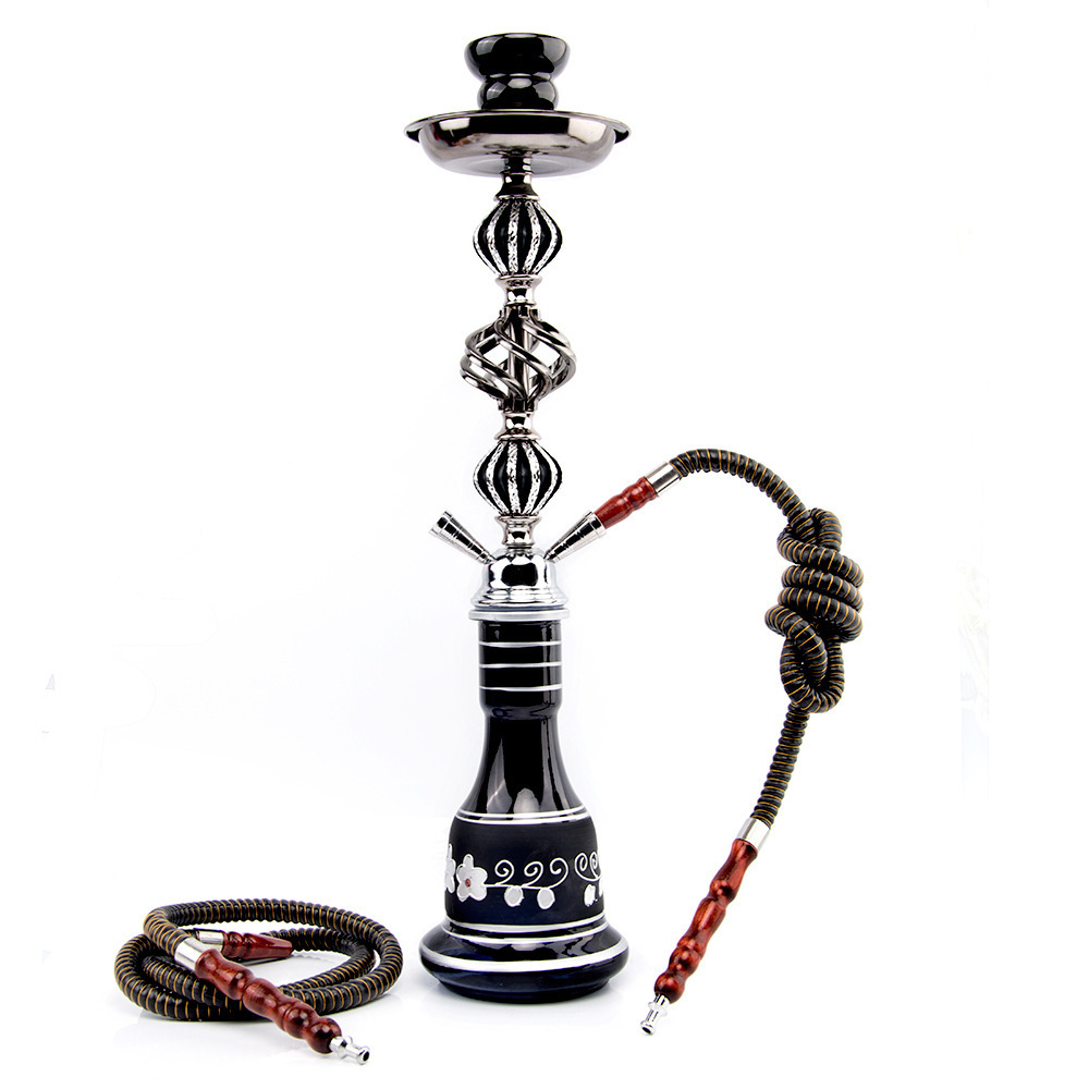 Medium Arabic Hookah Set Glass Hookah Accessories Double Tube Black Gift BOX Mirror Hookah Shisha Glass Pipes for Smoking Glass