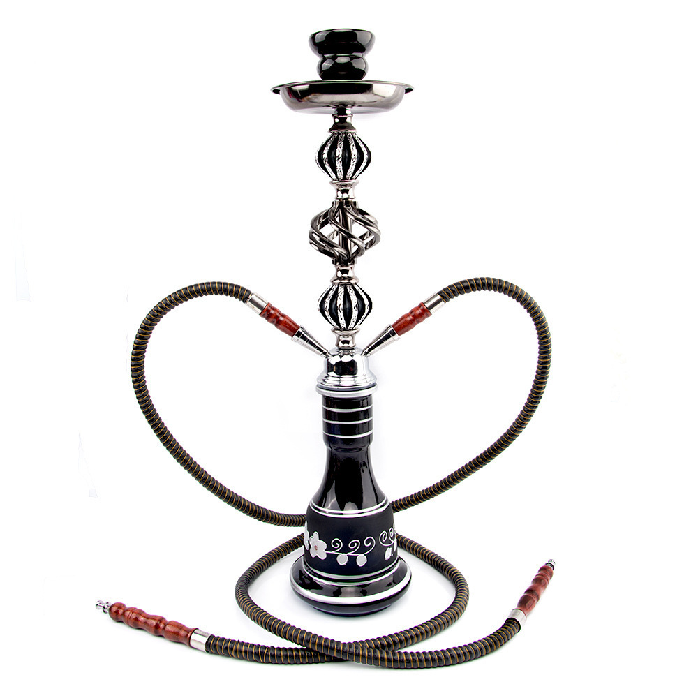 Medium Arabic Hookah Set Glass Hookah Accessories Double Tube Black Gift BOX Mirror Hookah Shisha Glass Pipes for Smoking Glass