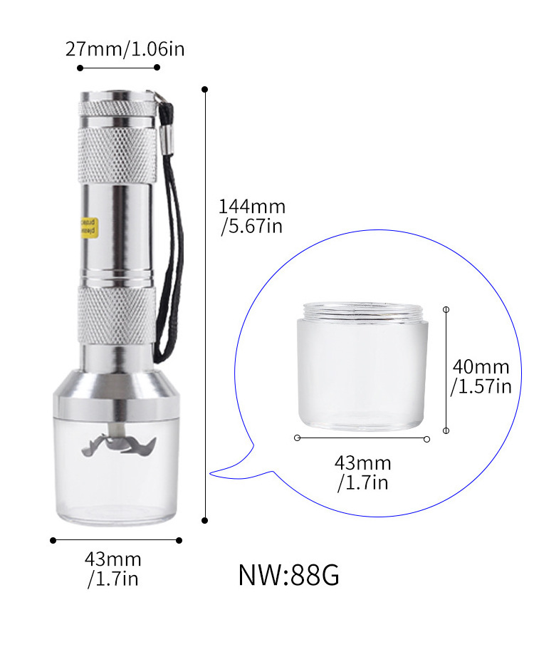 Wholesale Flashlight Electric Herb Grinder Smoking Accessories Dry Tobacco torch Spice Herb Grinders