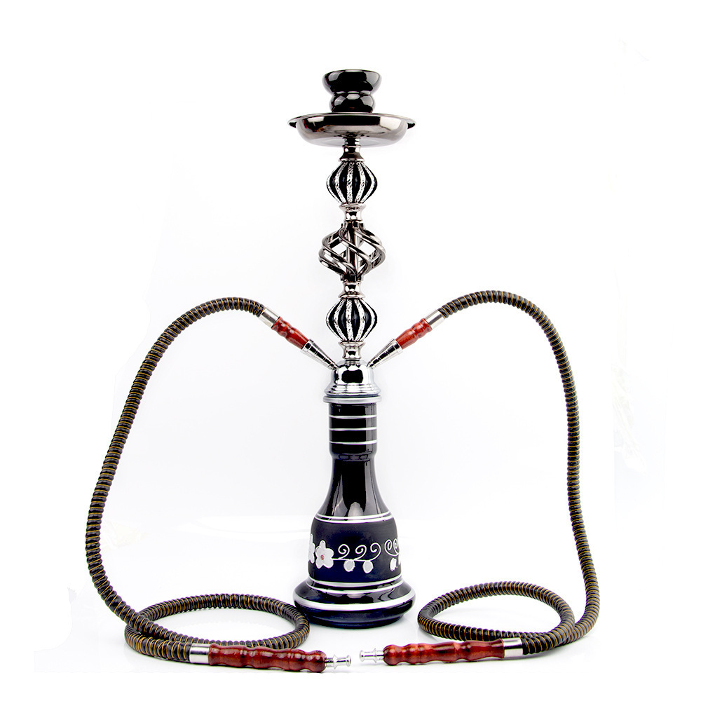 Medium Arabic Hookah Set Glass Hookah Accessories Double Tube Black Gift BOX Mirror Hookah Shisha Glass Pipes for Smoking Glass