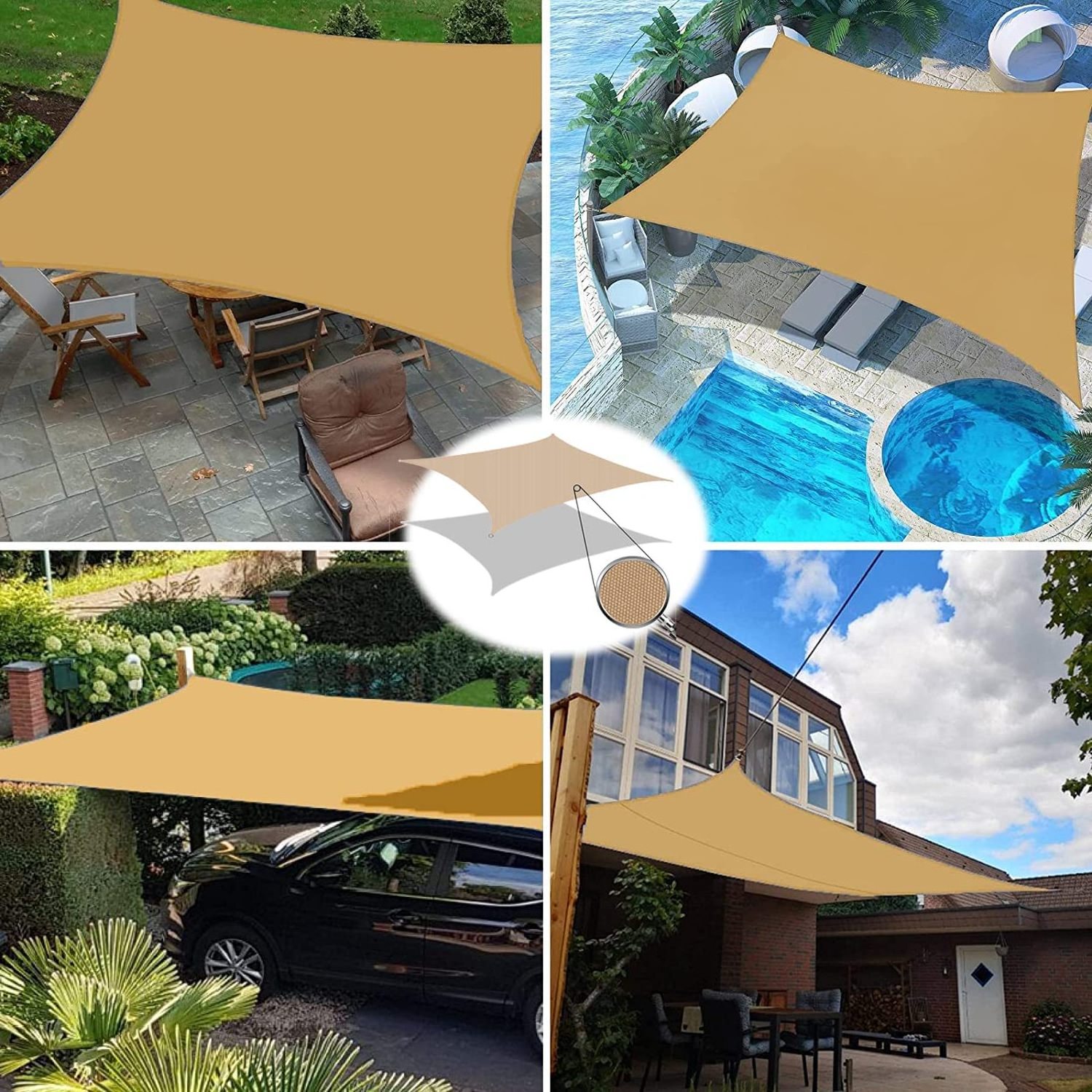 Waterproof Sun Shade Sails Canopy 300D Oxford Rectangle Shade Sail 90% UV Block for Outdoor Activities Carport Deck Backyard