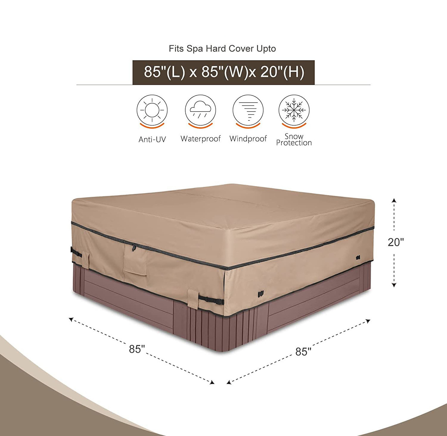 high quality custom logo windproof Waterproof Heavy Duty 600D Oxford outdoor Hot Tub Cover swim spa cover