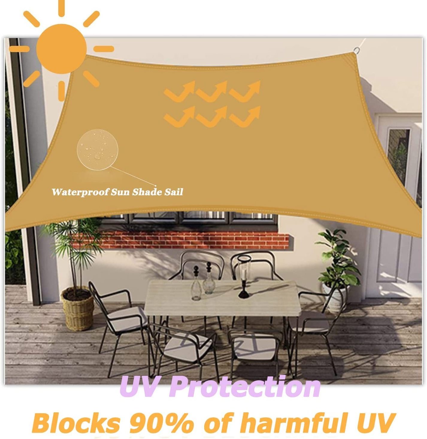 Waterproof Sun Shade Sails Canopy 300D Oxford Rectangle Shade Sail 90% UV Block for Outdoor Activities Carport Deck Backyard