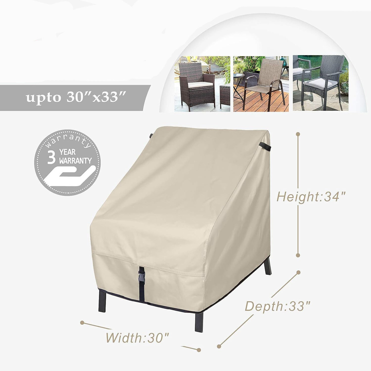 Beige color Patio Chair Covers Waterproof Outdoor Lounge Deep Seat Single Lawn Chair Cover