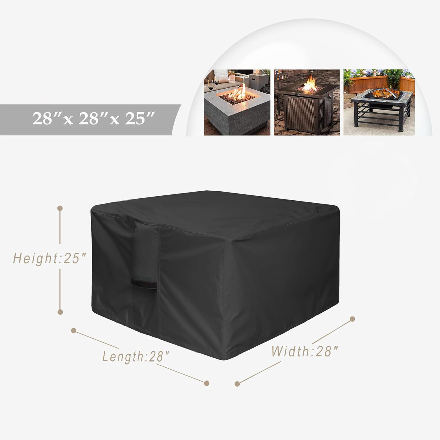 Black All-season Customized Patio outdoor Fire Pit Cover Anti UV High Density Oxfords