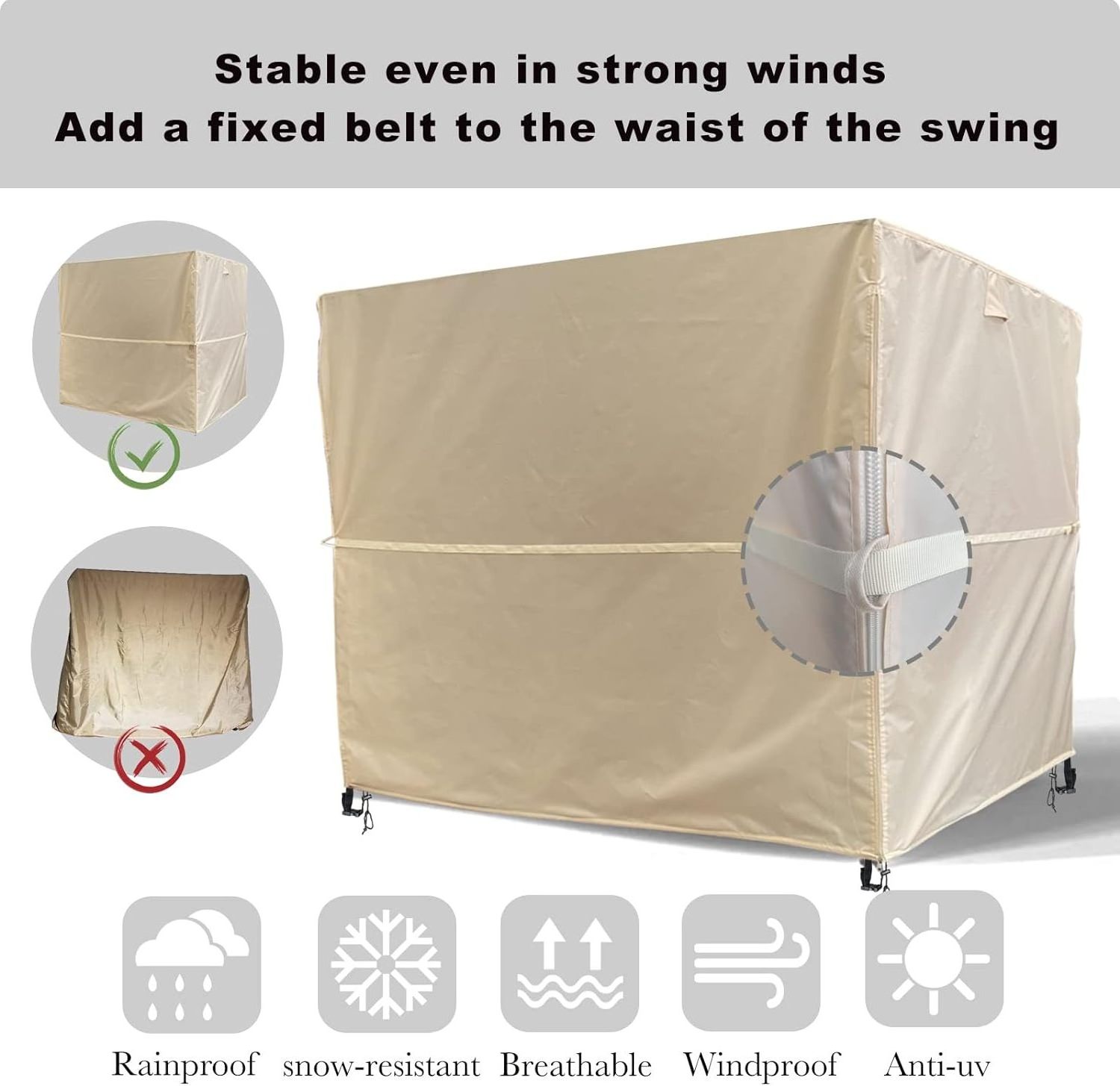 Customized Waterproof UV Proof Outdoor Furniture cover Waterproof Swing Cover 2 / 3 Seater Patio Swing Furniture Cover