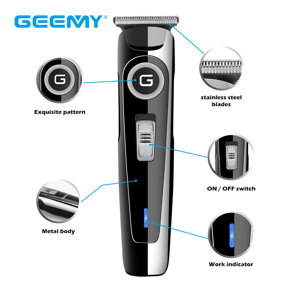 GEEMY GM-6660 Hot Sale Hair Cutting Machine Rechargeable Hair Clippers Professional  Electric Cordless Hair Trimmer for Men