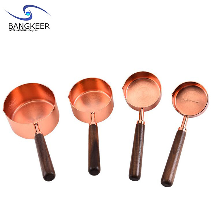 Factory Wholesale High Quality Wood Handle Stainless Steel Rose Gold Measuring Tools Cups