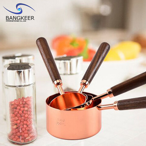 Factory Wholesale High Quality Wood Handle Stainless Steel Rose Gold Measuring Tools Cups