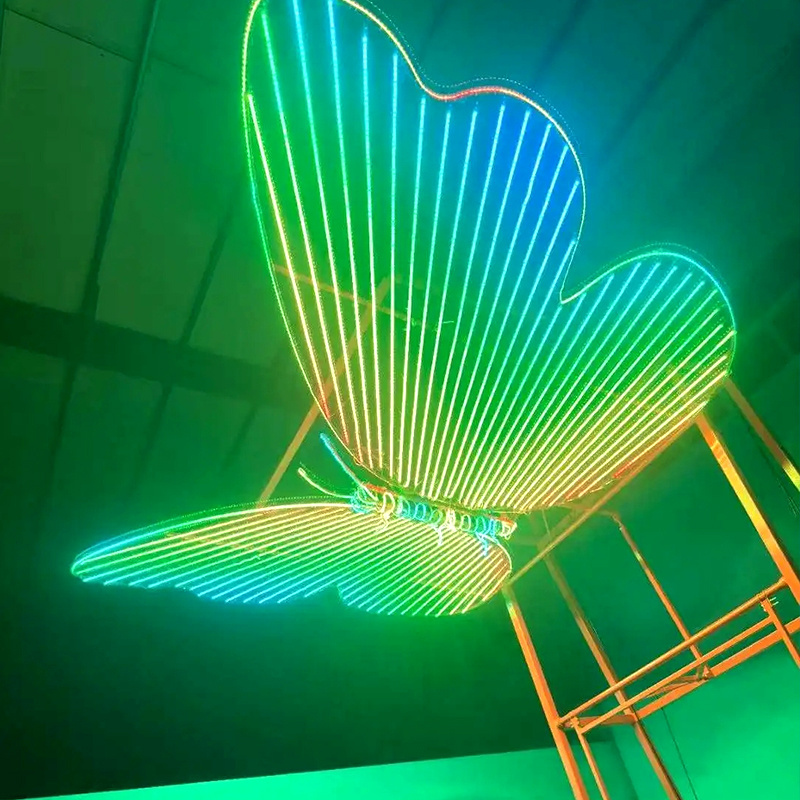 Custom outdoor decoration butterfly swing interactive luminous wings large play equipment LED light rocking chair