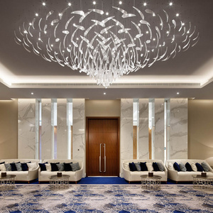 Contemporary Living Room Hotel Lobby Luxury Art Deco Glass Crystal Led Ceiling Chandelier Pendant Lighting