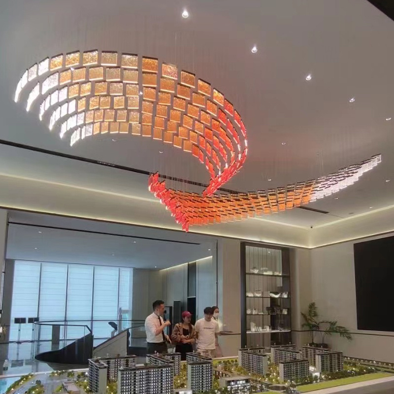 Shopping mall chandelier Hotel lobby banquet hall decorated with large-scale engineering custom acrylic square