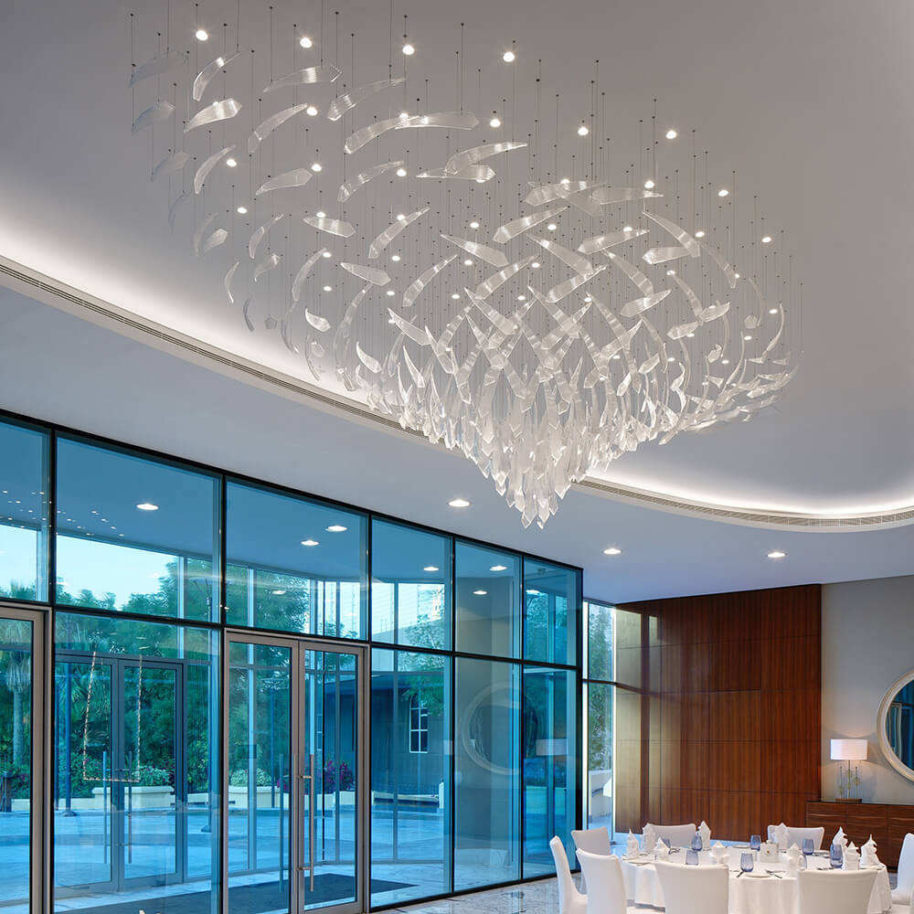 Contemporary Living Room Hotel Lobby Luxury Art Deco Glass Crystal Led Ceiling Chandelier Pendant Lighting