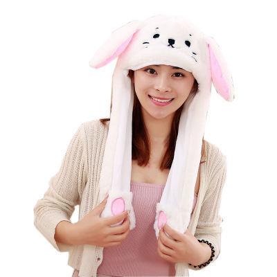 Windproof Winter Custom Korea Bunny Moving Ears Plush Cute Animal Cap Funny Rabbit ear Hats winter hats for women